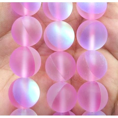 round pink synthetic Aura Quartz Glass Beads, matte