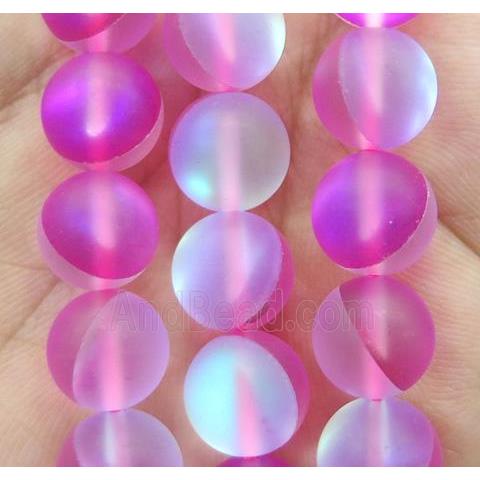 round hotpink synthetic Aura Quartz Glass Beads, matte