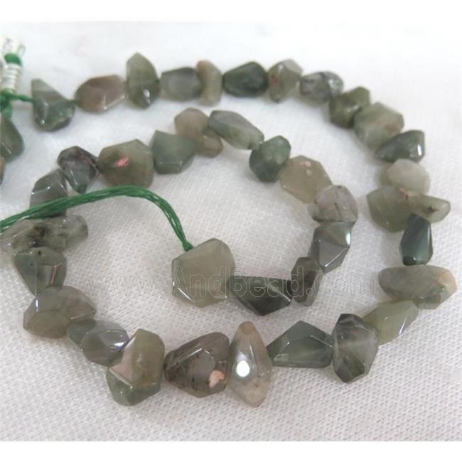 green rutilated quartz bead, freeform