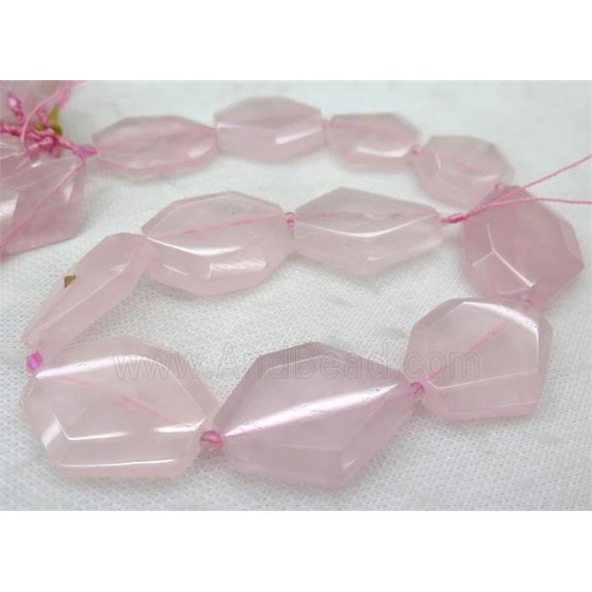 Rose Quartz slice beads, faceted freeform, pink