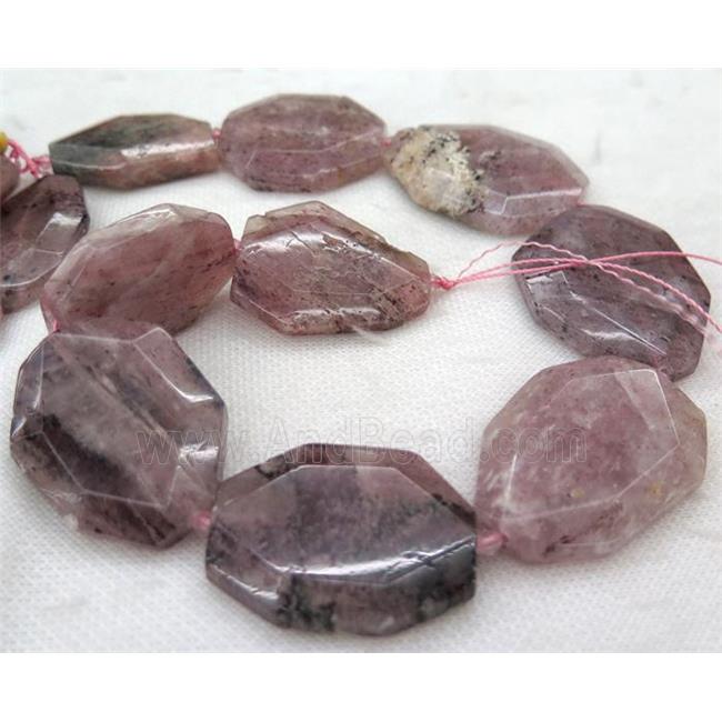 Strawberry Quartz slice bead, faceted freeform, pink