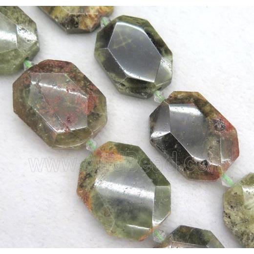 green Garnet slice bead, faceted freeform