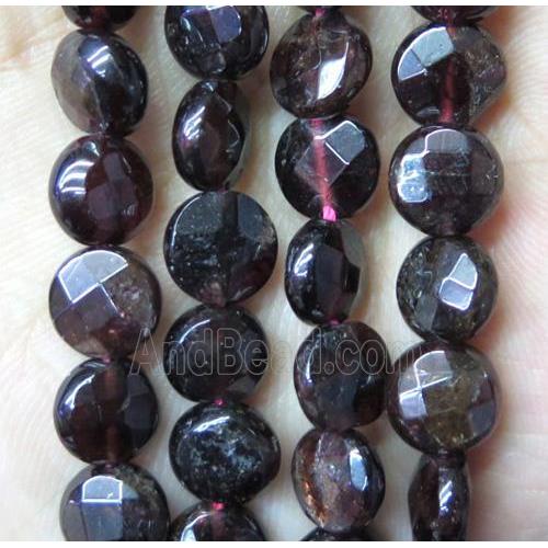 garnet beads, faceted flat-round, dark red