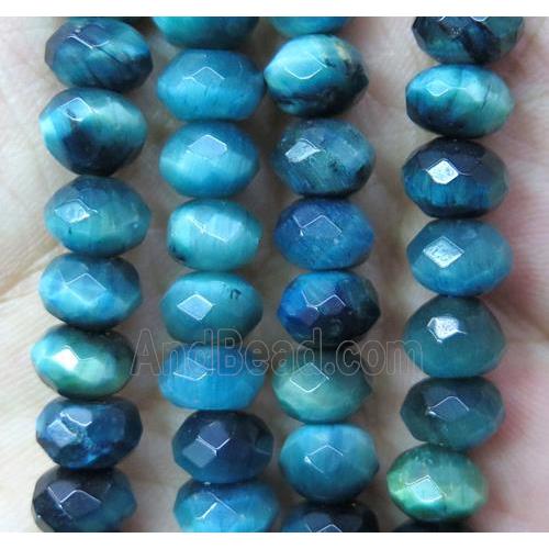 seablue tiger eye stone beads, faceted rondelle