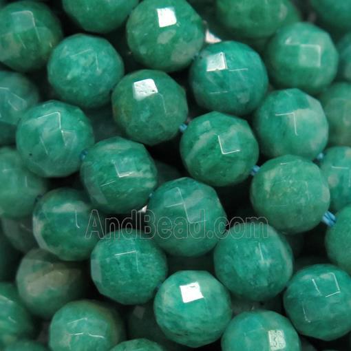 Russian Amazonite beads, faceted round, deep green