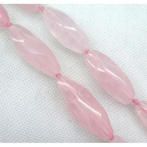 faceted Rose Quartz rice bead, pink