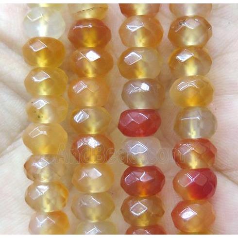 red Carnelian agate bead, faceted rondelle