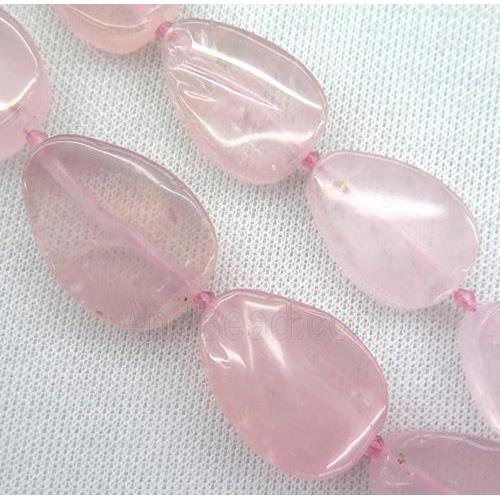 rose quartz beads, flat teardrop