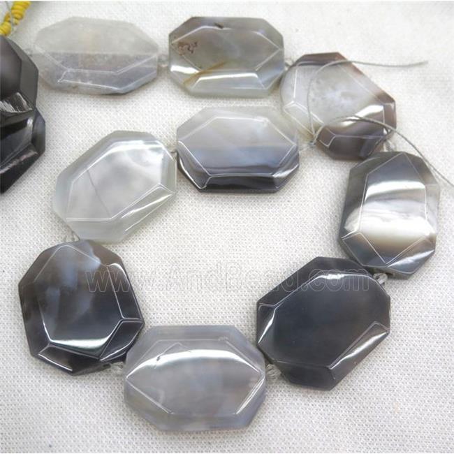 gray Botswana agate slab beads, faceted freeform, b-grade