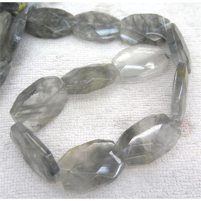 gray cloudy quartz beads, faceted oval