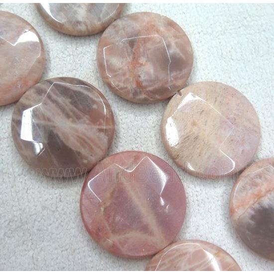 pink Sunstone beads, faceted flat round