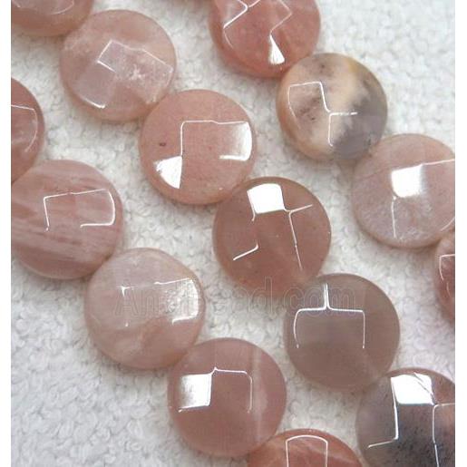 pink Sunstone bead, faceted flat round