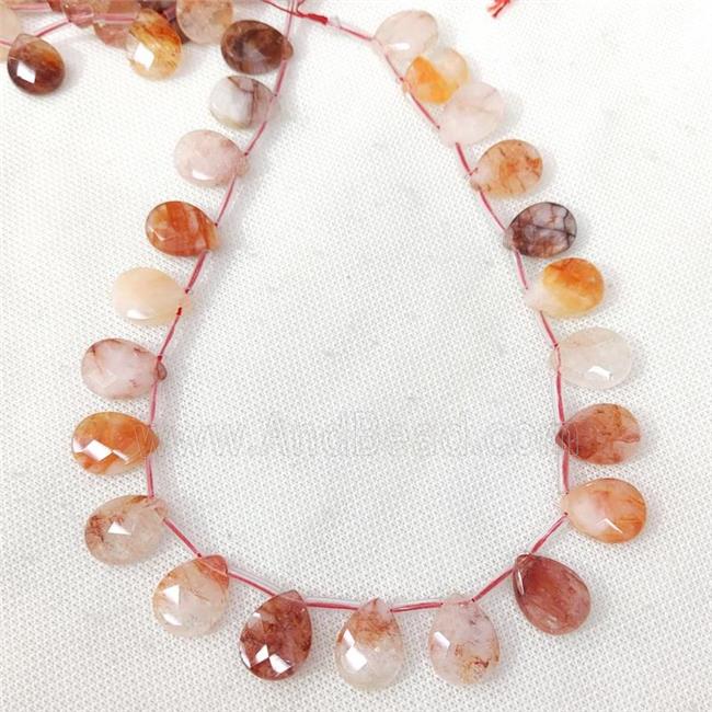red Iron-Quartz beads, faceted teardrop, top-drilled