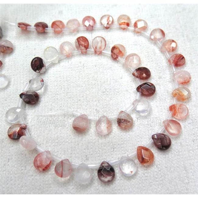 red Iron-Quartz beads, faceted teardrop, top-drilled