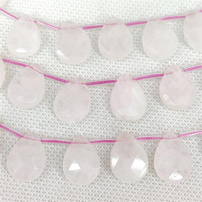 Rose Quartz beads, pink, faceted teardrop, top-drilled