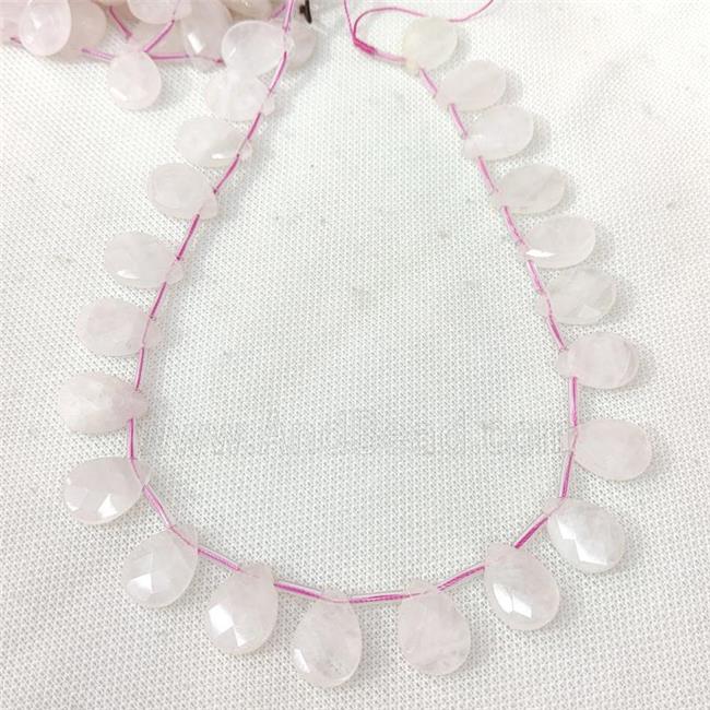 Rose Quartz beads, pink, faceted teardrop, top-drilled