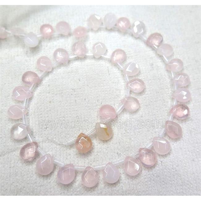 Rose Quartz beads, pink, faceted teardrop, top-drilled