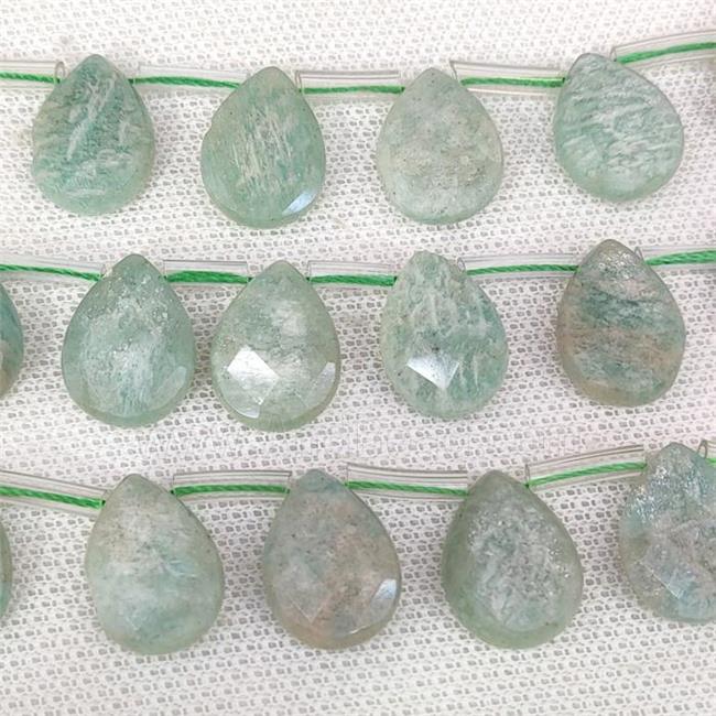 green Amazonite beads, A-grade, faceted teardrop, top-drilled