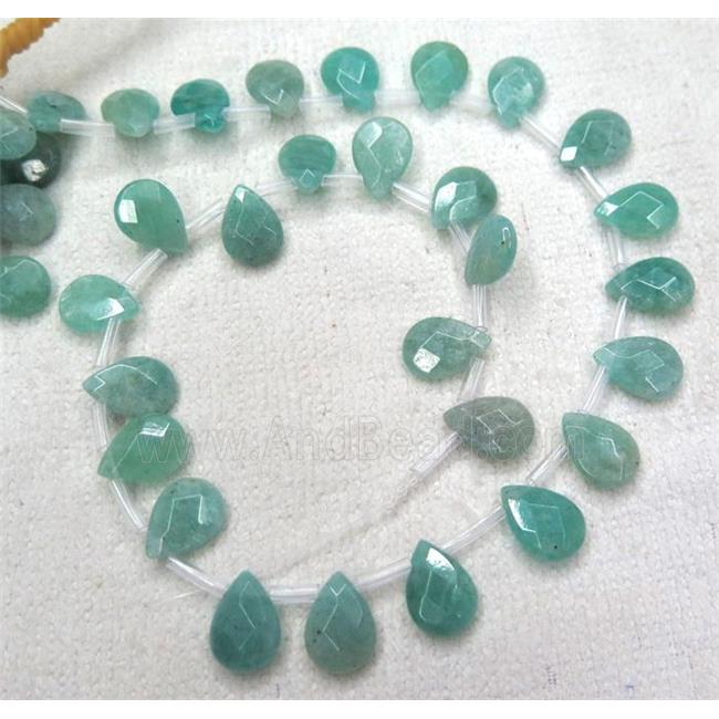 green Amazonite beads, A-grade, faceted teardrop, top-drilled