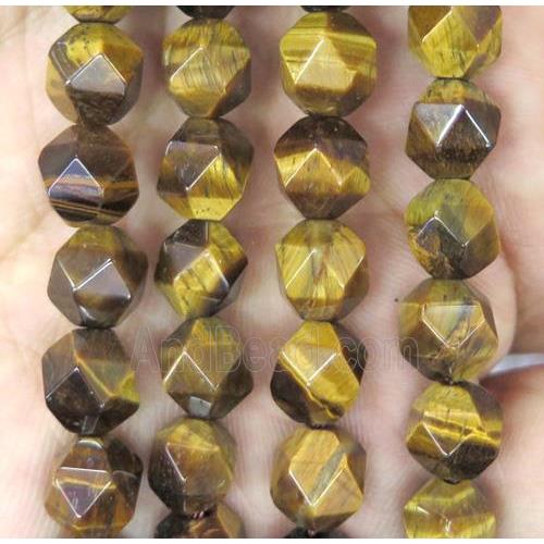 round tiger eye stone beads, starcut, yellow