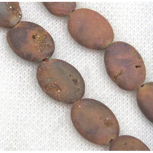 8" string of druzy agate oval beads, matte, gold champagne