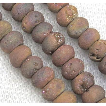8" string of druzy agate rondelle beads, matte, gold champagne