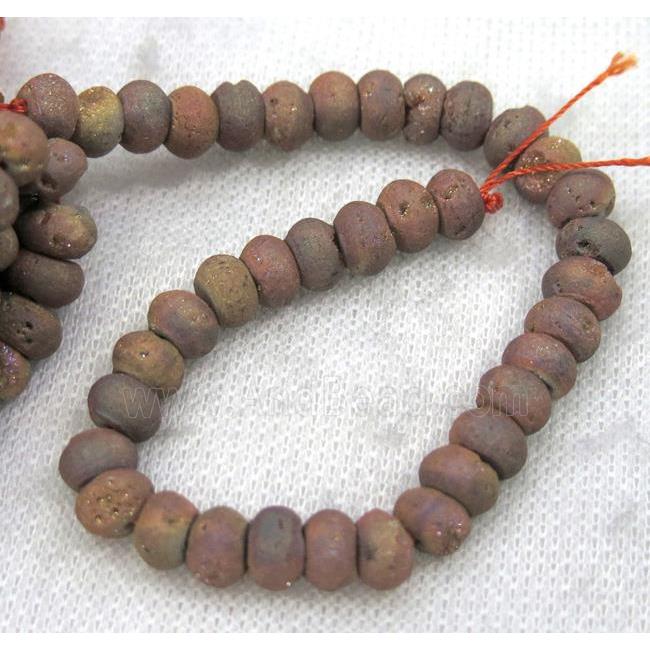 8" string of druzy agate rondelle beads, matte, gold champagne