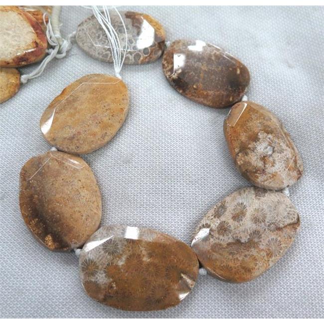 Coral Fossil slice Beads, faceted freeform, B-grade