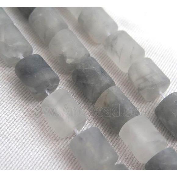 matte Gray Cloudy Quartz beads, 3faces tube