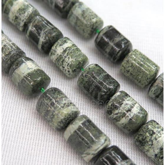 Green Silver-line Jasper Beads, 3faces tube