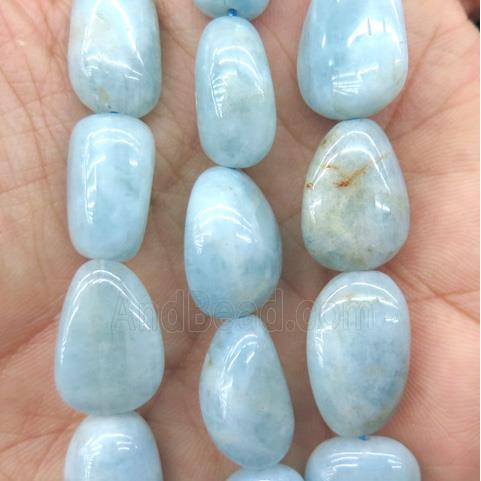 Aquamarine beads, freeform, blue