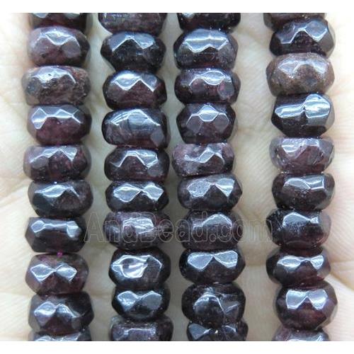Garnet beads, faceted rondelle, darkRed