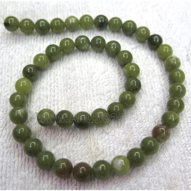 Green Chinese Nephrite Jade Beads Smooth Round