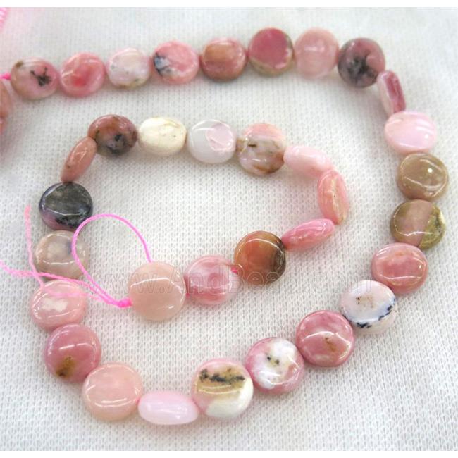 pink opal stone beads, flat round