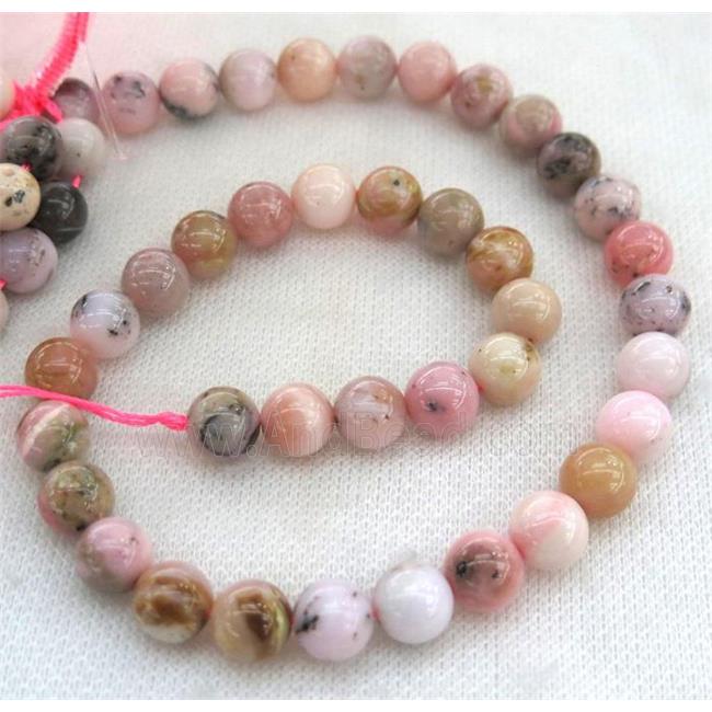 pink opal stone beads, round