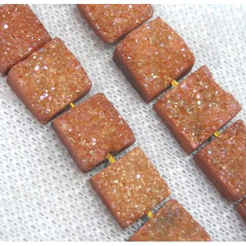 gold champagne druzy Quartz bead, square