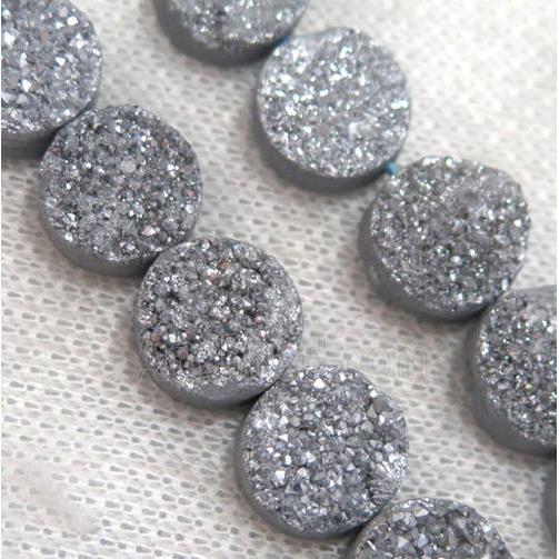 silver Druzy Quartz beads, circle