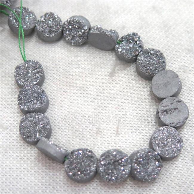 silver Druzy Quartz beads, circle