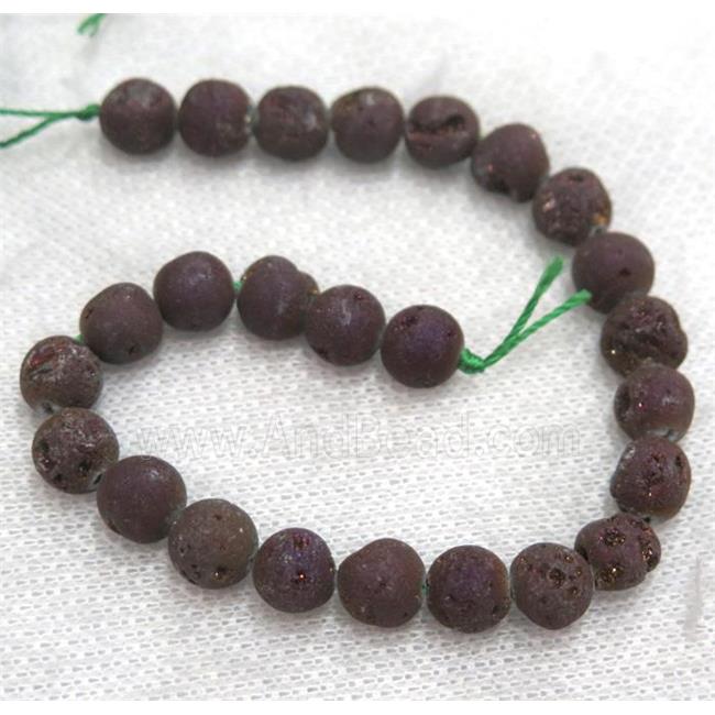 round matte agate druzy beads, purple