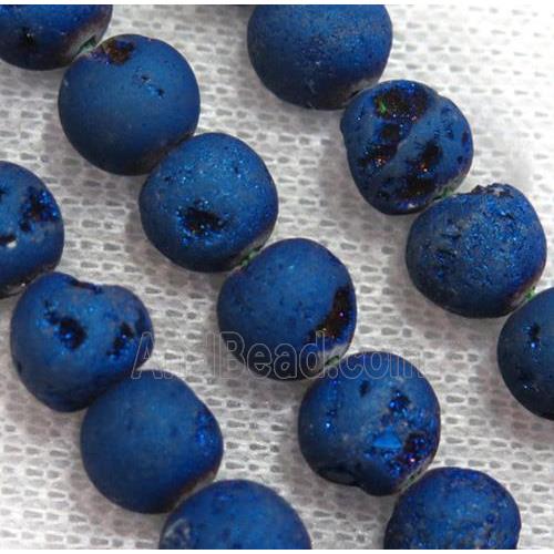 round matte agate druzy beads, blue