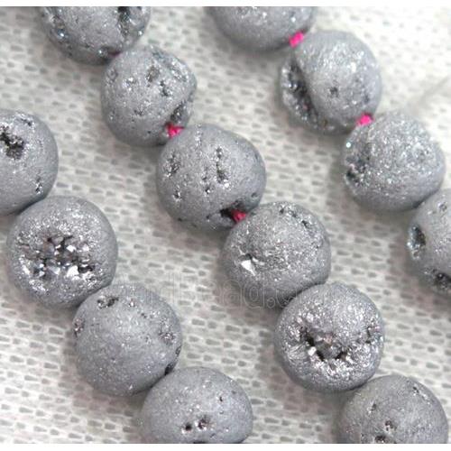 round matte agate druzy beads, silver