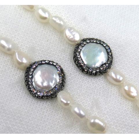 white freshwater pearl necklace pave rhinestone
