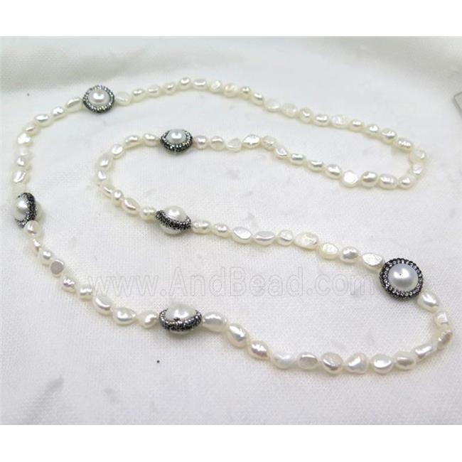 white freshwater pearl necklace pave rhinestone