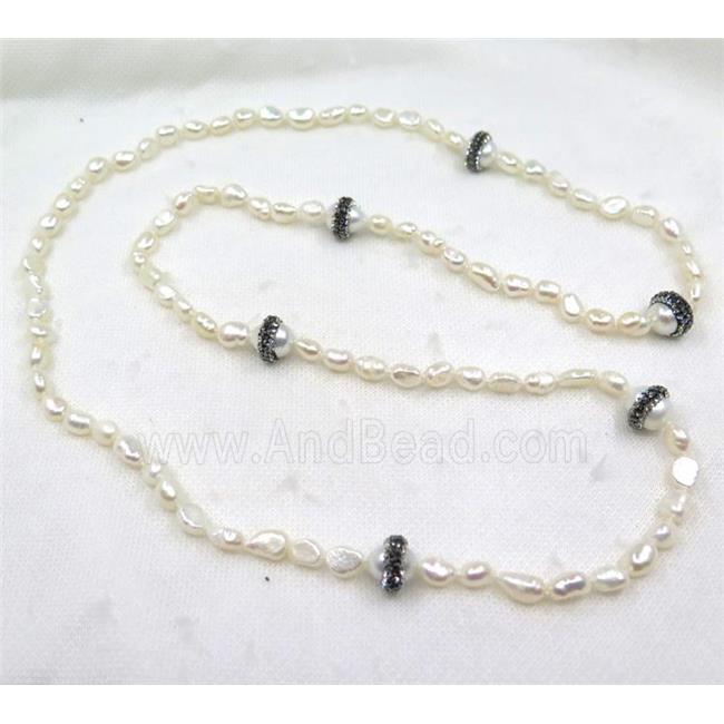 white freshwater pearl necklace pave rhinestone