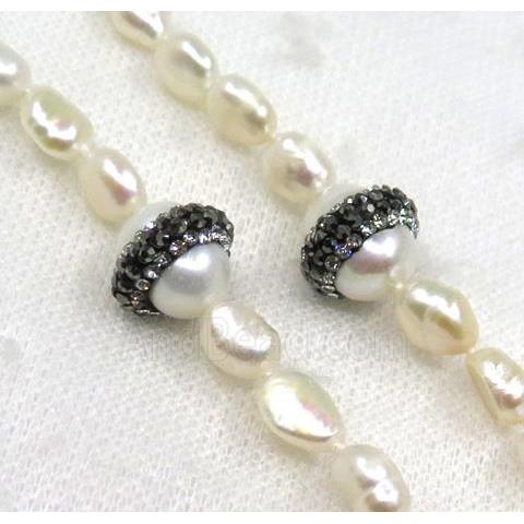white freshwater pearl necklace pave rhinestone