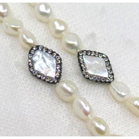 white freshwater pearl necklace pave rhinestone