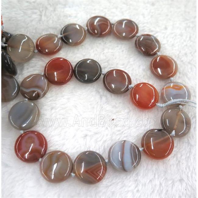 botswana agate beads, flat round, brown dye