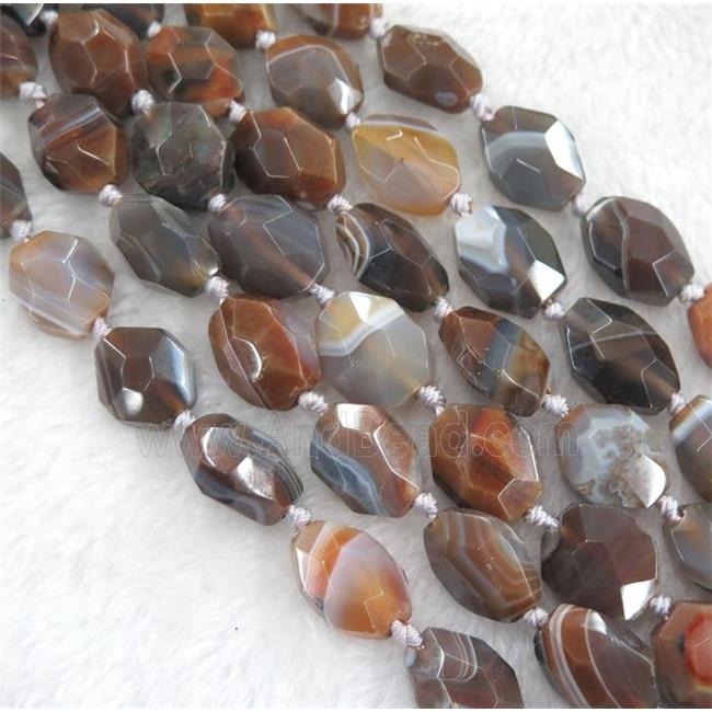 brown botswana agate beads, faceted flat-oval, dye