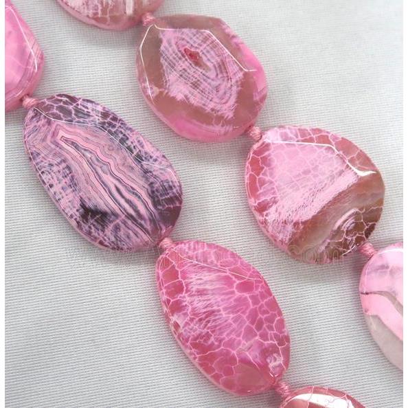 dragon veins Agate Beads, faceted freeform, pink treated