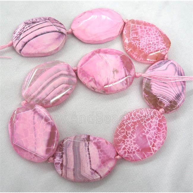 dragon veins Agate Beads, faceted freeform, pink treated